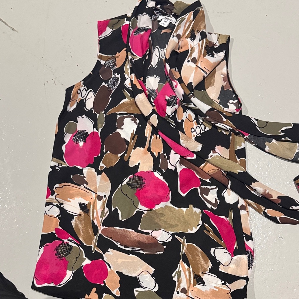 Bar III Floral Sleeveless Blouse - Pink, Black, Cream